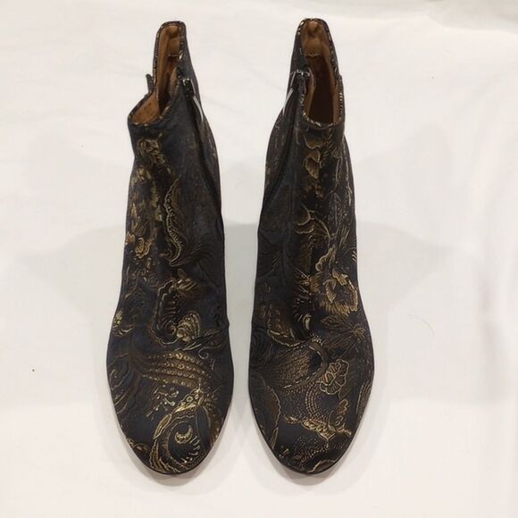 Black and Gold Embroidered Franco Sarto Heeled Boots - Picture 2 of 11